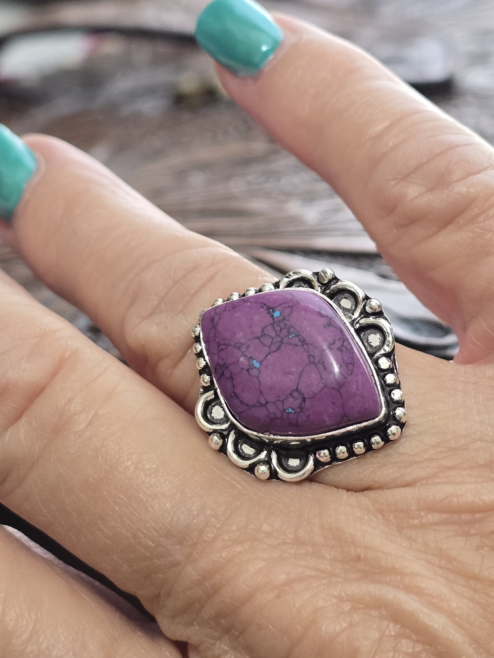 Purple Stone Silver-Tone Statement Ring - Women Jewelry